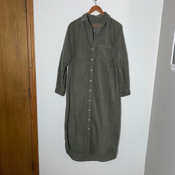 Womens Frank and Eileen RORY Maxi Shirtdress green corduroy Size M EUC! - Picture 2 of 4
